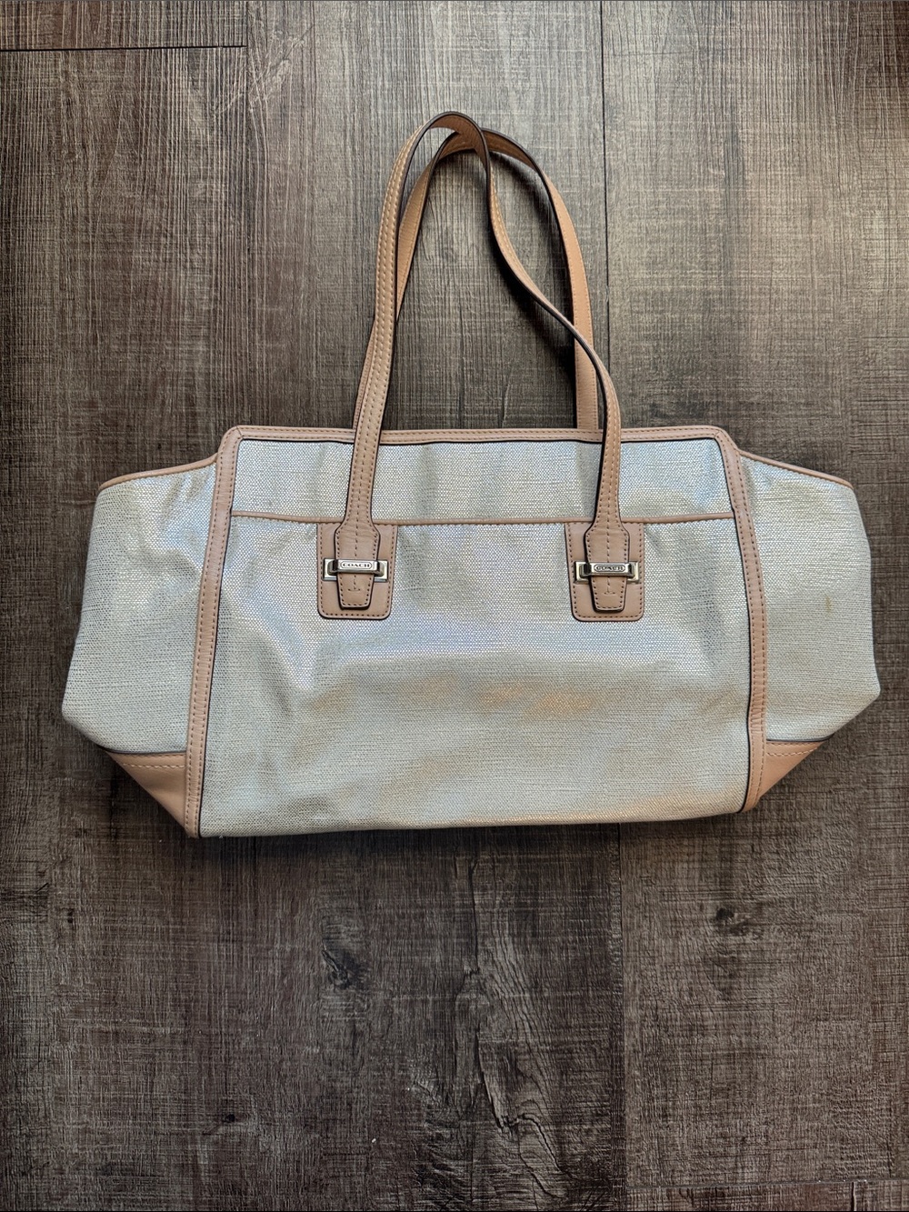 Coach Taylor Foiled Silver Carryall Shoulder Bag